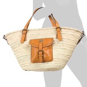 NWT PRATESI Made In Italy Straw And Leather Tote With Detachable Strap new W…